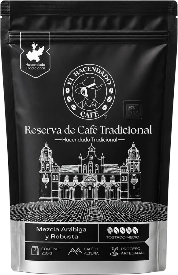 Bolsa de 250 g de Reserva de Café Tradicional, Hacendado Tradicional, mezcla arábiga y robusta.
